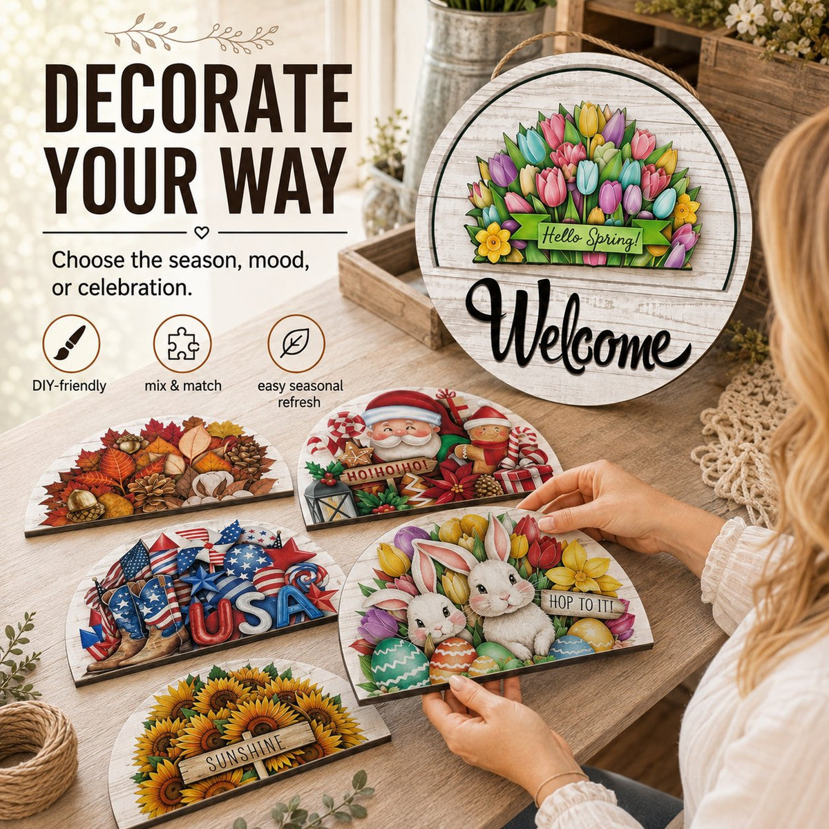Spring interchangeable design for the welcome sign