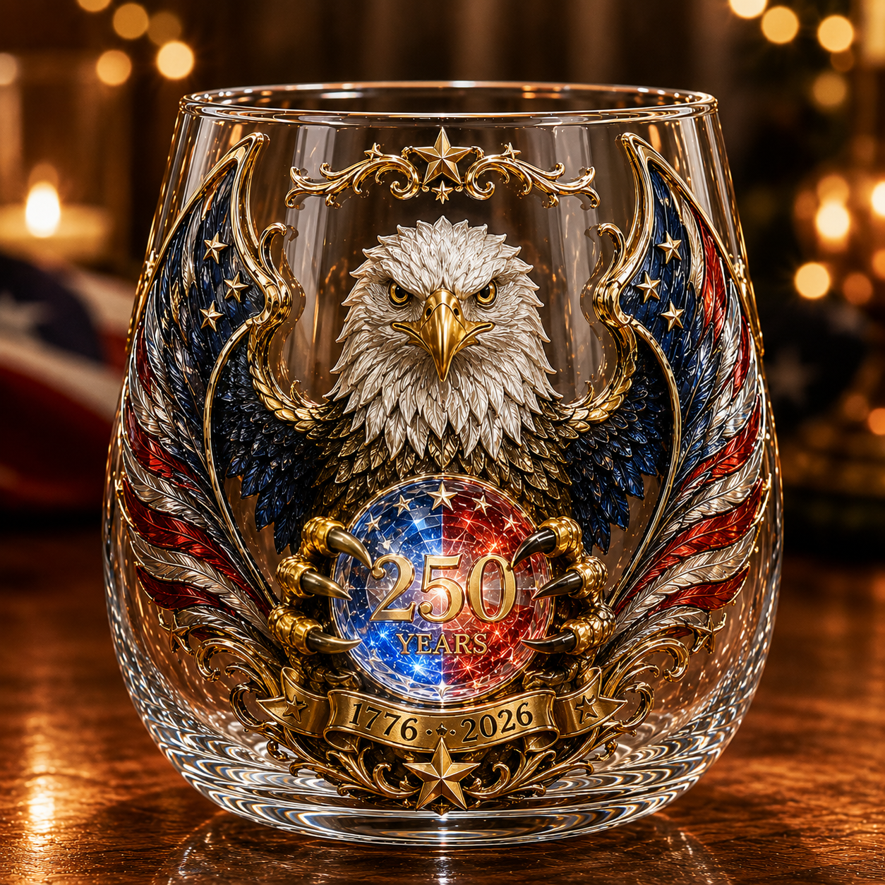 🦅🇺🇸 250 Years American Heritage Eagle Whiskey Glass | 3D Patriotic Decorative Bourbon Glass Art Cup (1776–2026)
