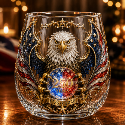 🦅🇺🇸 250 Years American Heritage Eagle Whiskey Glass | 3D Patriotic Decorative Bourbon Glass Art Cup (1776–2026)