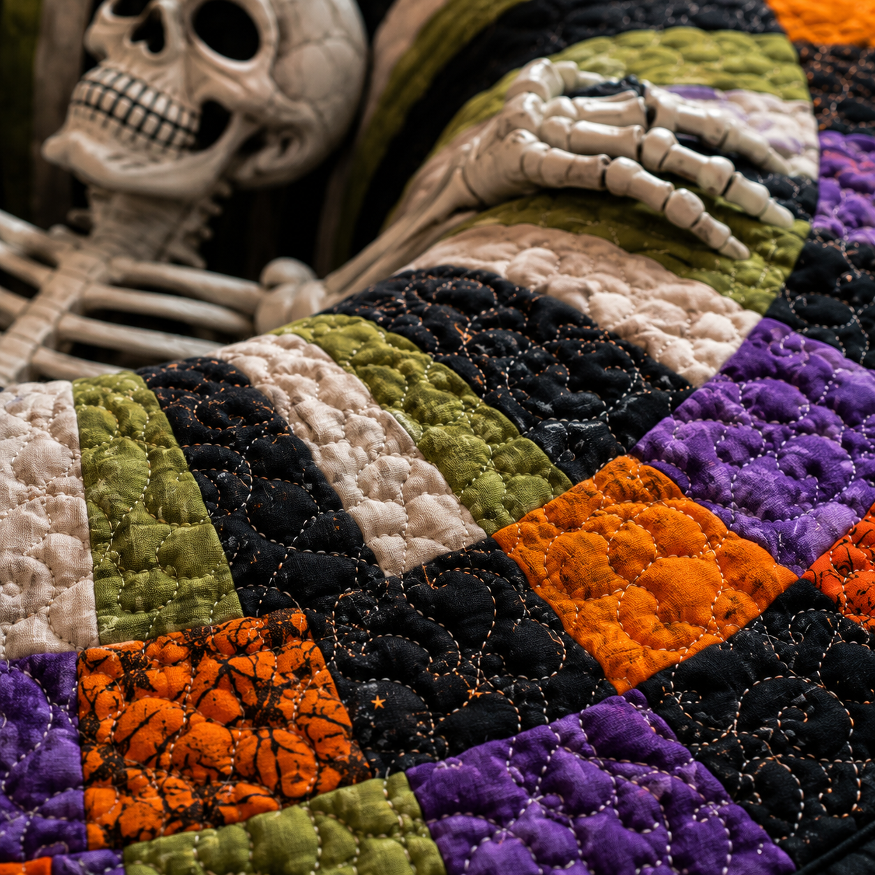 🔥 Limited Edition 🎃 3D Skeleton Optical Illusion Rug – Quilted Round Halloween Accent 👻