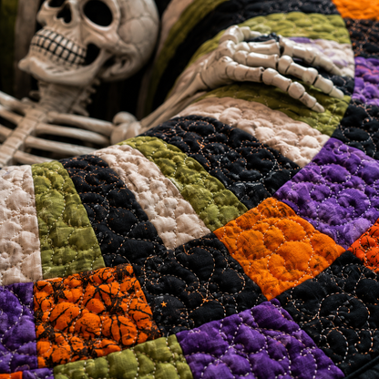 🔥 Limited Edition 🎃 3D Skeleton Optical Illusion Rug – Quilted Round Halloween Accent 👻