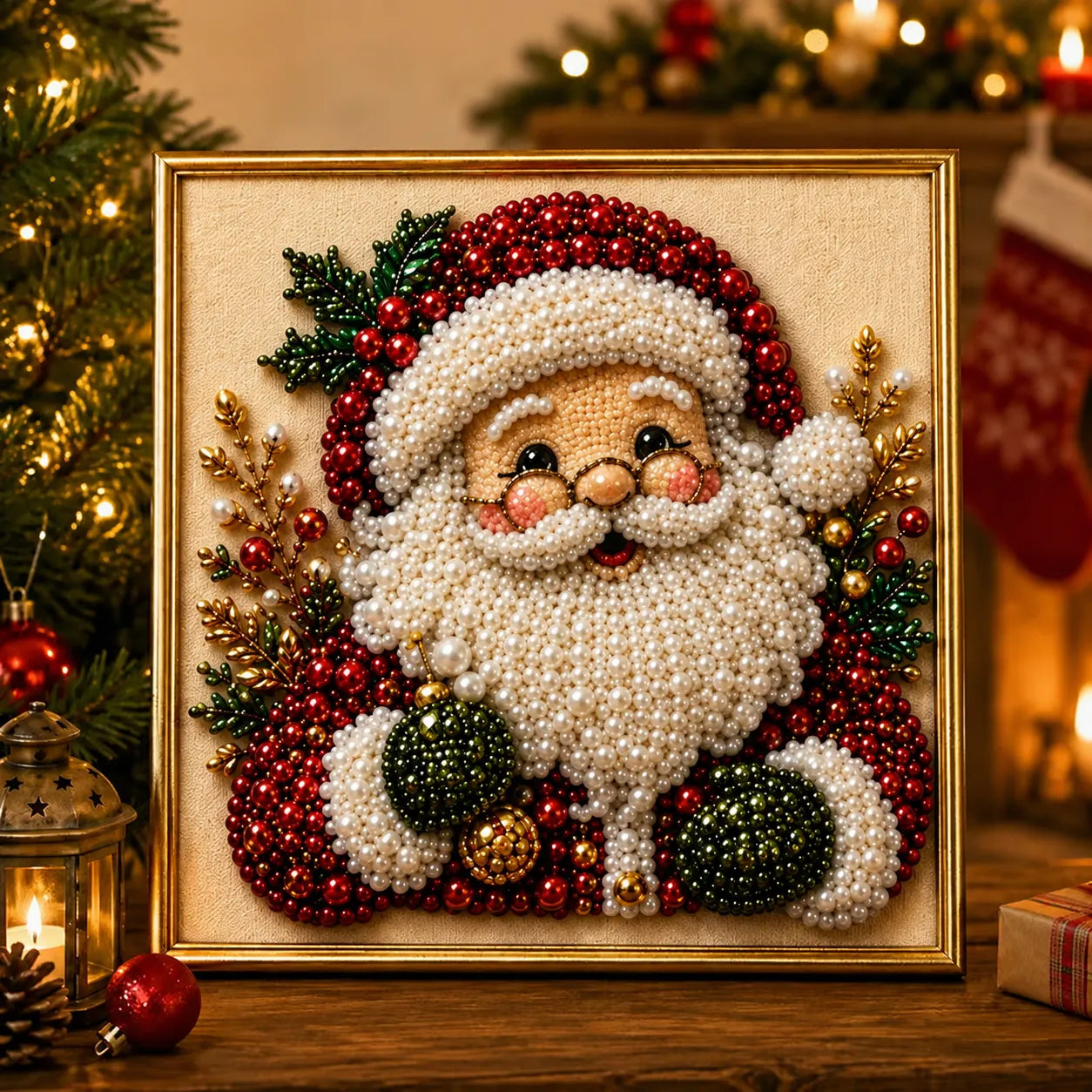 🎄 Premium 3D Pearl Christmas Diamond Painting Art Kit | Luxury Flocked Canvas with Scratch-Resistant Non-Fading Pearl Beads DIY Holiday Decor 🎅⛄️❄️