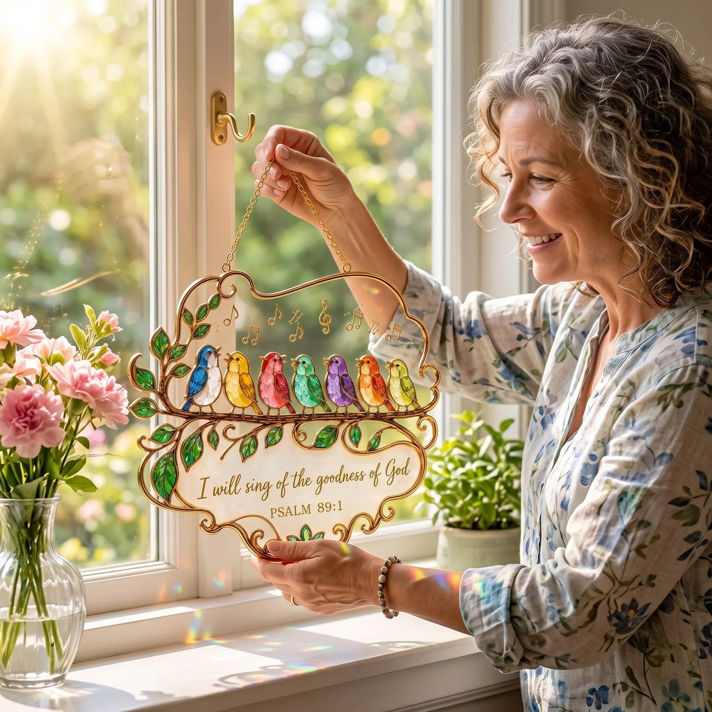 🎵 Psalm 89:1 Songbird Window Suncatcher | Faith Decor with Colorful Birds & Scripture 🕊️✨