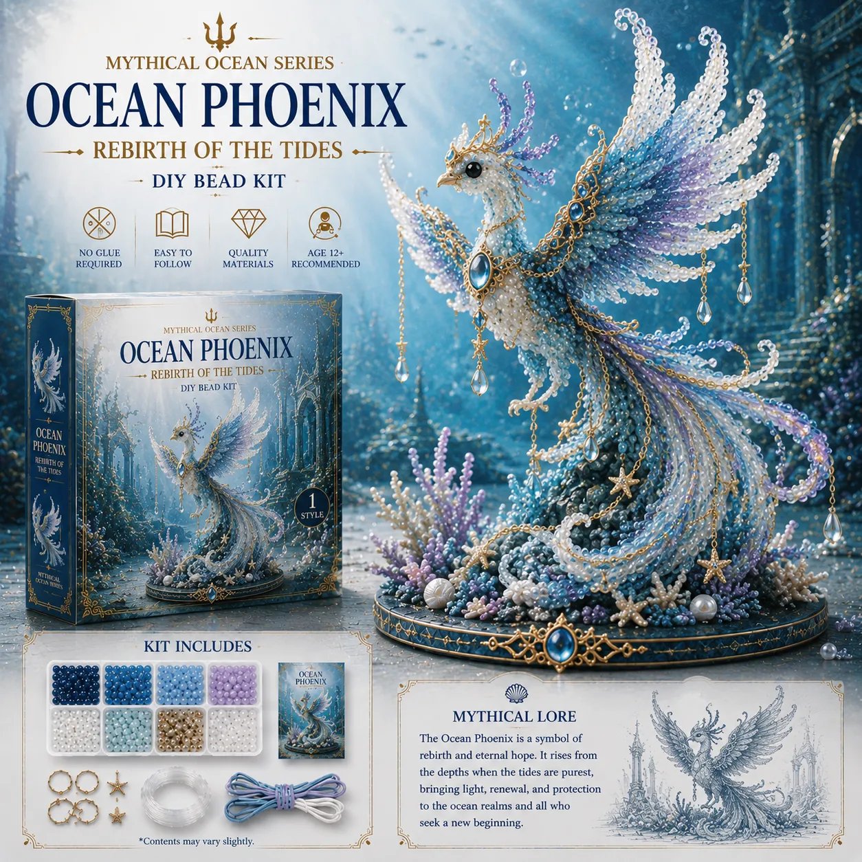 🌊Mythical Ocean DIY Bead Kit | 3D Sea Creature Craft Set – 12 Designs, Beginner Friendly