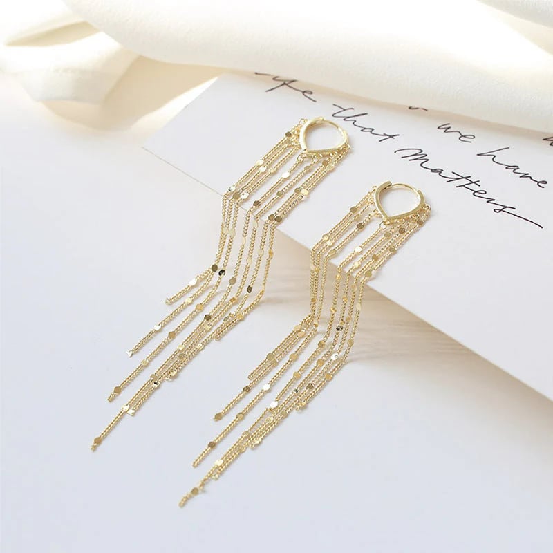 🎉✨14K Gold Plated Long Tassel Earrings for Women