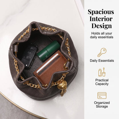 🍂Genuine Leather Bucket Bag 👜 Shoulder Bag with Chain Strap for Women
