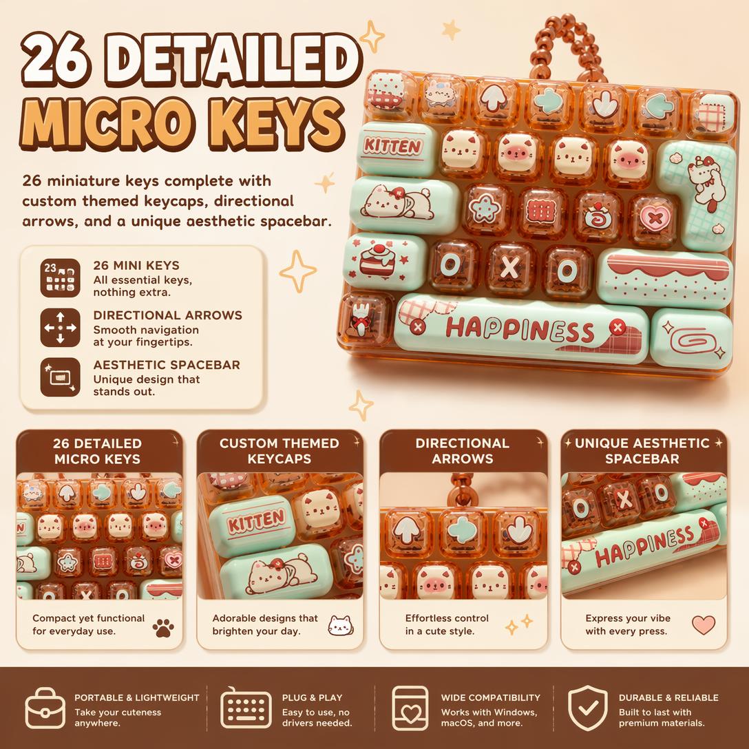🐱26-Key Mini Mechanical Keyboard Fidget Toy Keychain