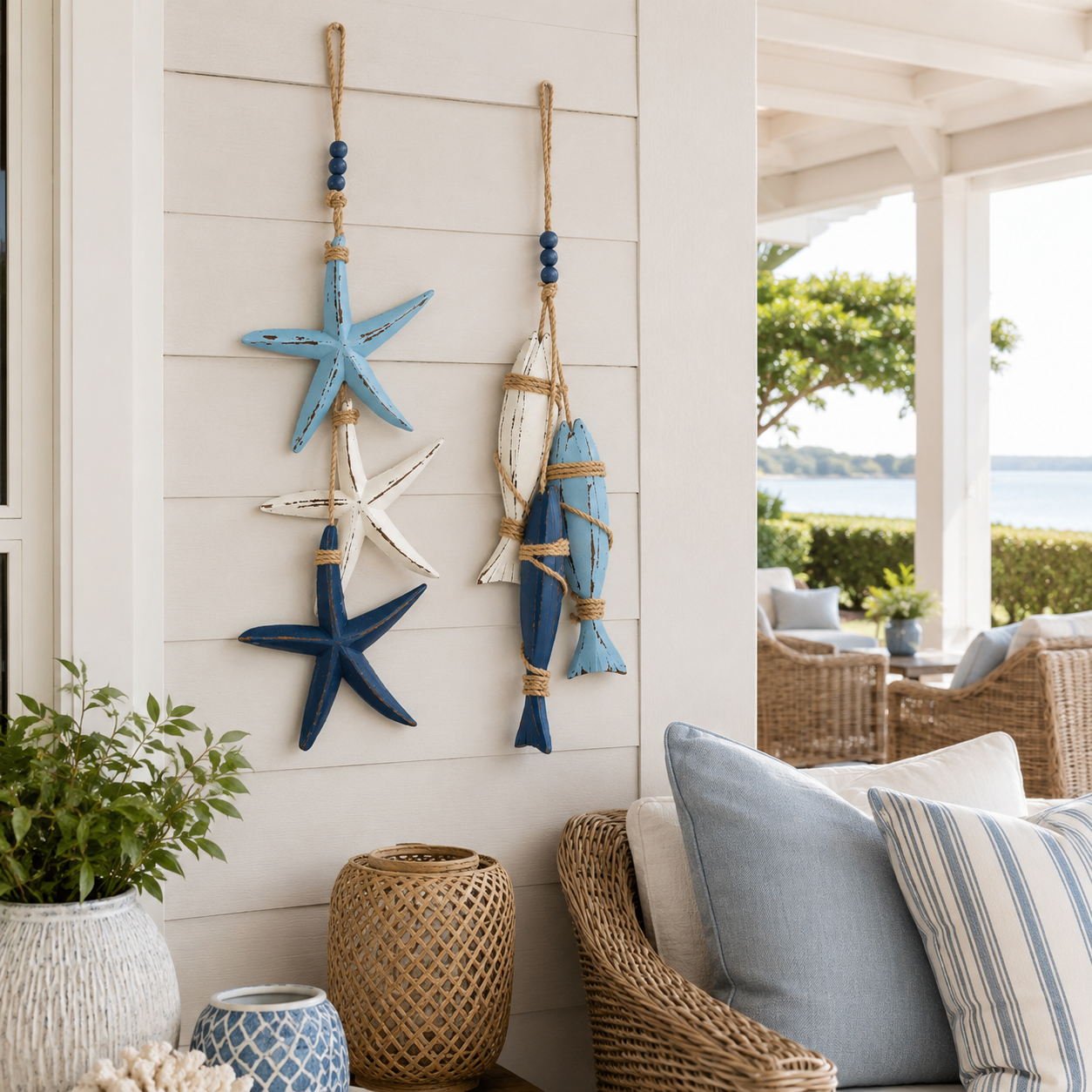 ⭐2026 HOT SALE🐟🌊Lighted Coastal Wooden Starfish & Fish Hanging Decor