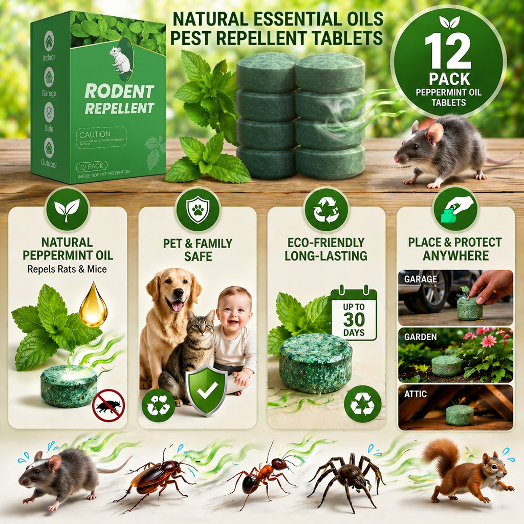 💥LAST DAY SALE 50%OFF💥🟢 Natural Peppermint Rodent Repellent Tablets – 12 Pack