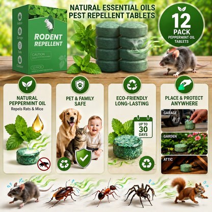 💥LAST DAY SALE 50%OFF💥🟢 Natural Peppermint Rodent Repellent Tablets – 12 Pack