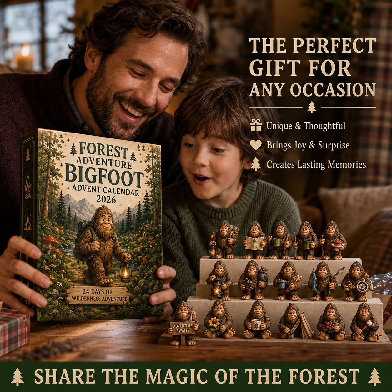Family enjoying a Bigfoot Advent Calendar together at Christmas