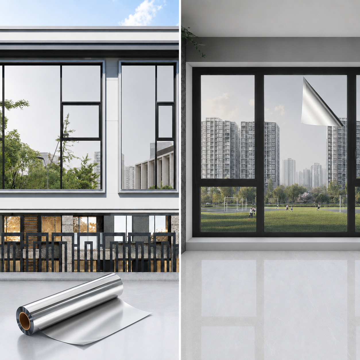 ☀️ One-Way Mirror Window Film – Heat Control & UV Protection