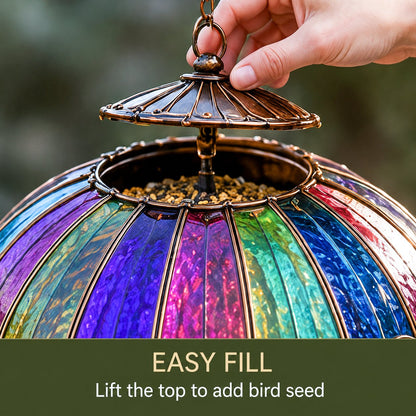 🌈 Garden in the Sky – Stained Glass Hot Air Balloon Bird Feeder🐦