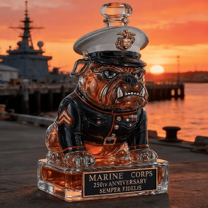🔥 250 Years of Honor – Marine Devil Dog Commemorative Whiskey Decanter 🐶🎖️