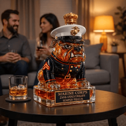 🔥 250 Years of Honor – Marine Devil Dog Commemorative Whiskey Decanter 🐶🎖️