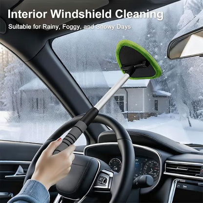 Windshield Cleaning Tool, Microfiber Car Window Cleaner with 4 Reusable and Washable Microfiber Pads and Extendable Handle