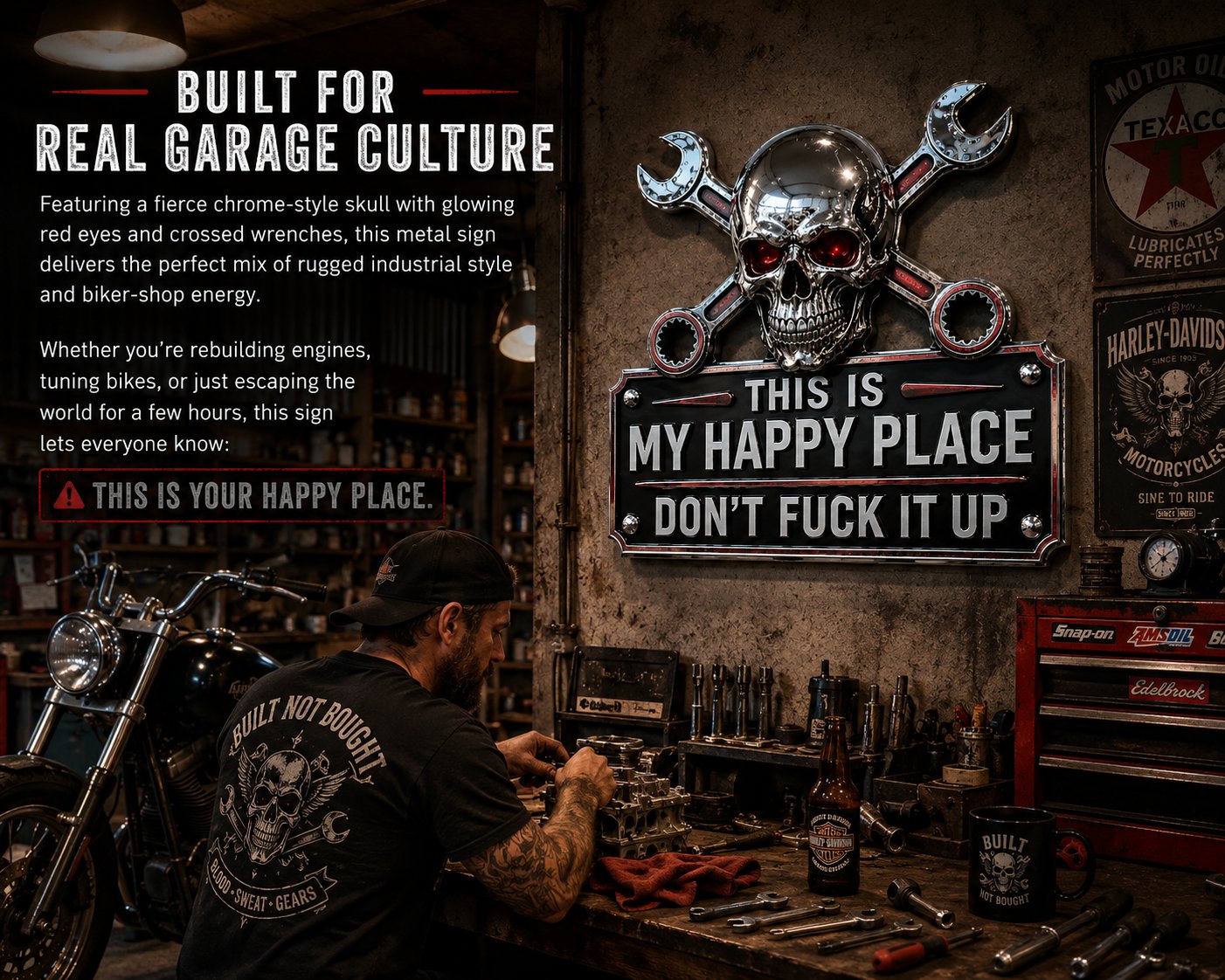 ✨ Limited-Time 50% OFF | “This Is My Happy Place” Garage Wall Sign 💀 Perfect for Garage, Workshop & Man Cave