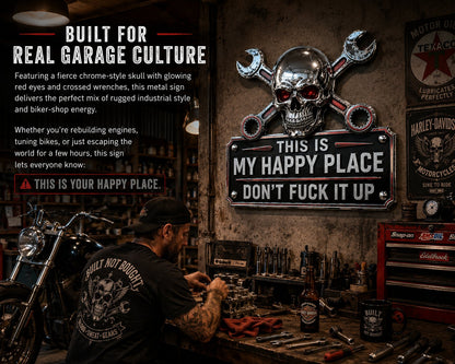 ✨ Limited-Time 50% OFF | “This Is My Happy Place” Garage Wall Sign 💀 Perfect for Garage, Workshop & Man Cave