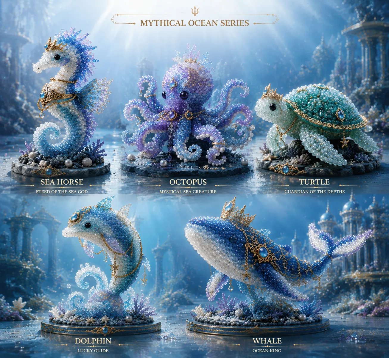 🌊Mythical Ocean DIY Bead Kit | 3D Sea Creature Craft Set – 12 Designs, Beginner Friendly