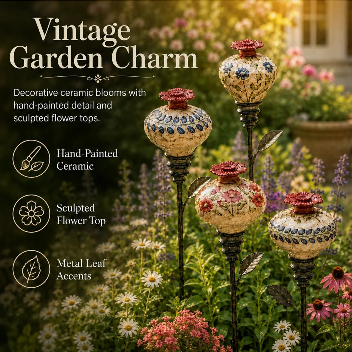 🌸Vintage Ceramic Hummingbird Feeder Garden Decor Stake – Decorative Outdoor Bird Feeder