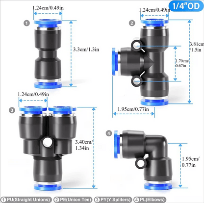 ✨🔥1/4 Inch Pneumatic Push-to-Connect Air Hose Fittings Kit