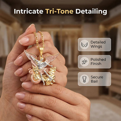 🎁50% OFF💥Tri-Tone Angel Guardian Pendant Necklace ✨💛🪽