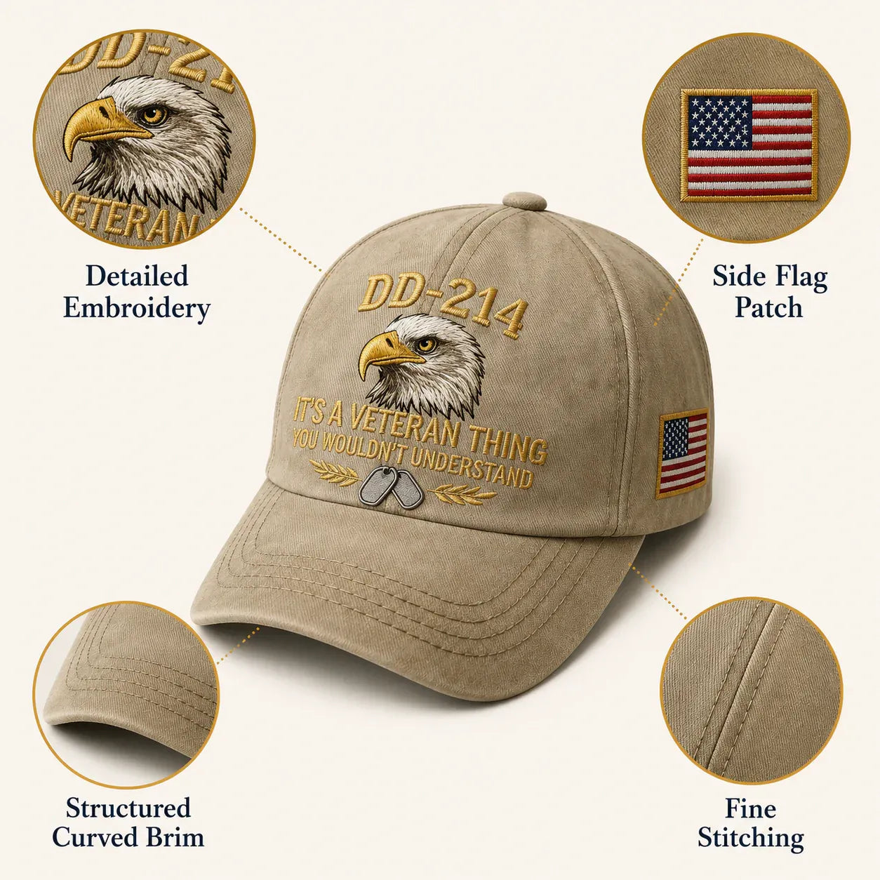 DD-214 Veteran 3D Embroidered Cap - “IT'S A VETERAN THING YOU WOULDN'T UNDERSTAND”🎁 Free Honor Coin With Every Cap Purchase