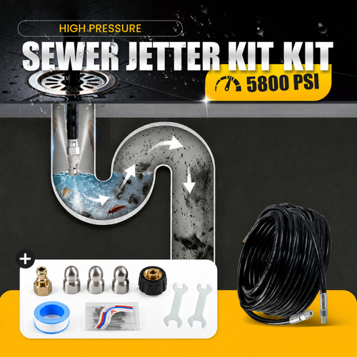 🚿🔧 Professional 9-Piece Sewer Cleaning Set – High-Pressure Hose for Tough Clogs & Buildup