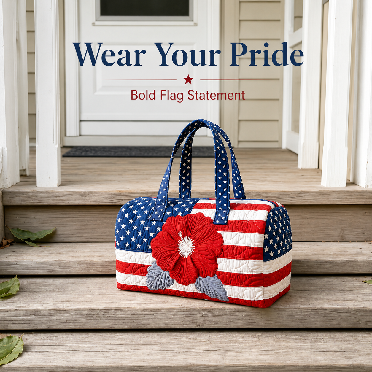 🦅👜Handcrafted American Flag Quilted Tote – 3D Floral Patriotic Shoulder Bag🌸