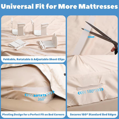 SheetSnug Fitted Bed Sheet Fastener Clips with Locking Strips