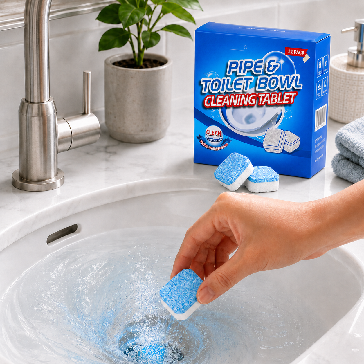 💥 50% OFF Today | Drain Cleaning Tablets 12 Pack 🫧 For Sinks, Showers & Washing Machines
