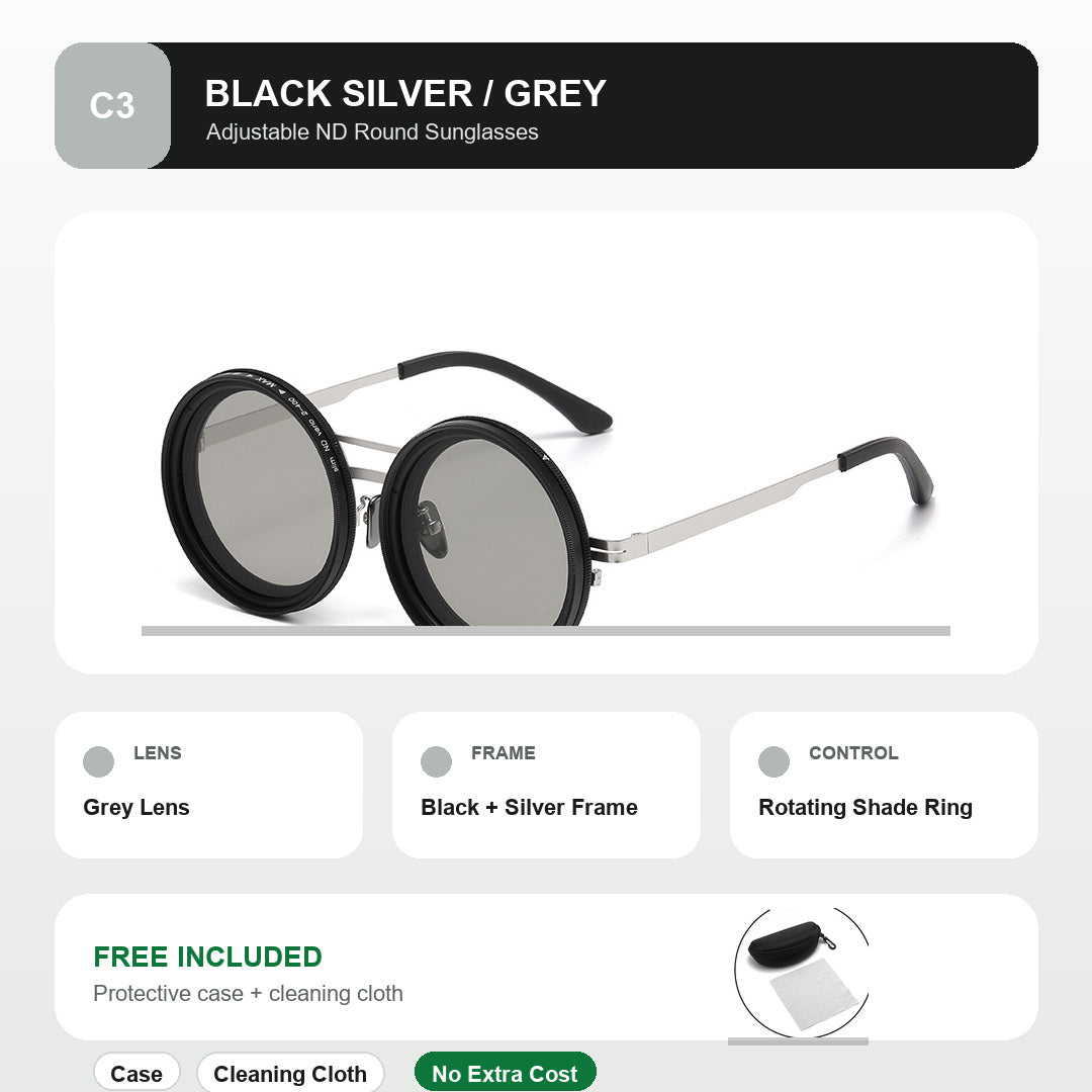 🕶️ 9-Level Adjustable ND Sunglasses | Retro Rotating Filter Style ✨