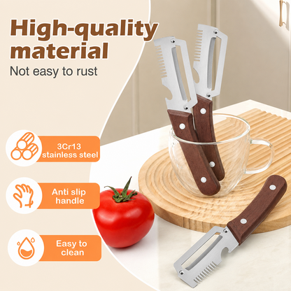 🔪Wooden-Handled Vegetable & Fruit Peeler🥕 - Stainless Steel Blade with Built-In Bottle Opener