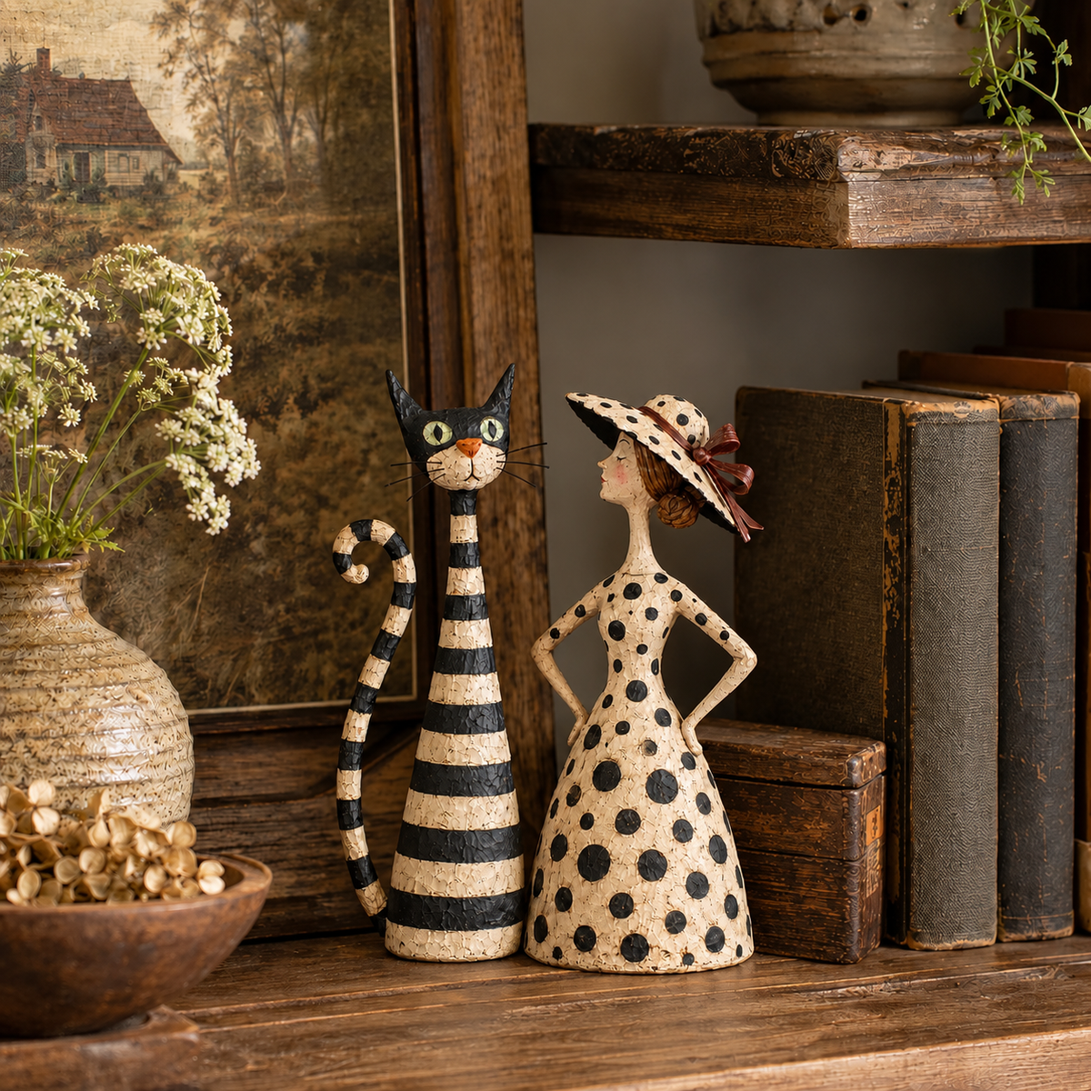 👑 Vintage Cat & Lady Sculptures 🐈