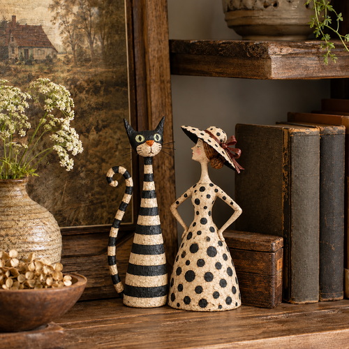 👑 Vintage Cat & Lady Sculptures 🐈