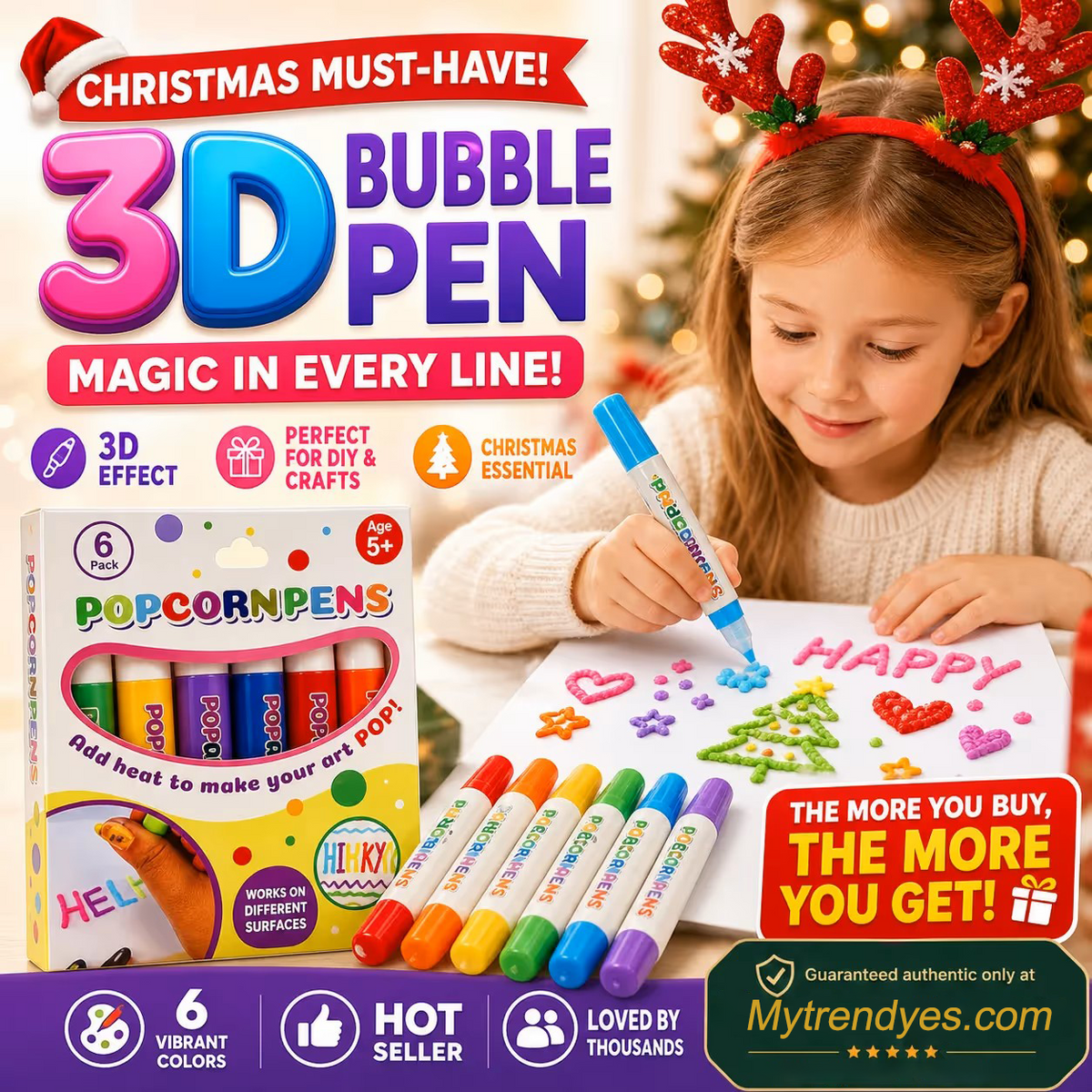 🎁🔮Magic Pen – Draw in 3D with a single stroke!🎄 DIY bubble "popcorn" effect drawing pens – Buy 3 Get 2 🔥
