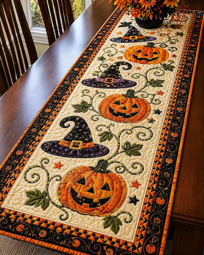 🎃🍂 Rustic Quilted Autumn Table Runner – Cozy Harvest Table Decor