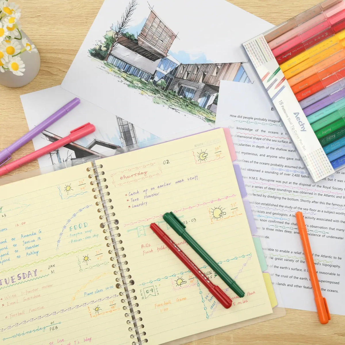 💯 Curve Highlighter Pen Set | 8pcs Dual Tip Markers – Roller Curve Tip + Fine Tip – 8 Colors, 8 Line Styles – For Journaling & School ✨📝