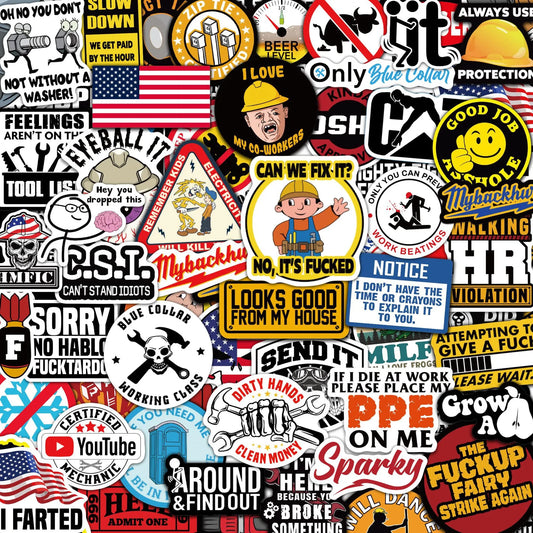 🔥🔥150Pcs Blue Collar Funny Stickers 👷‍♂️