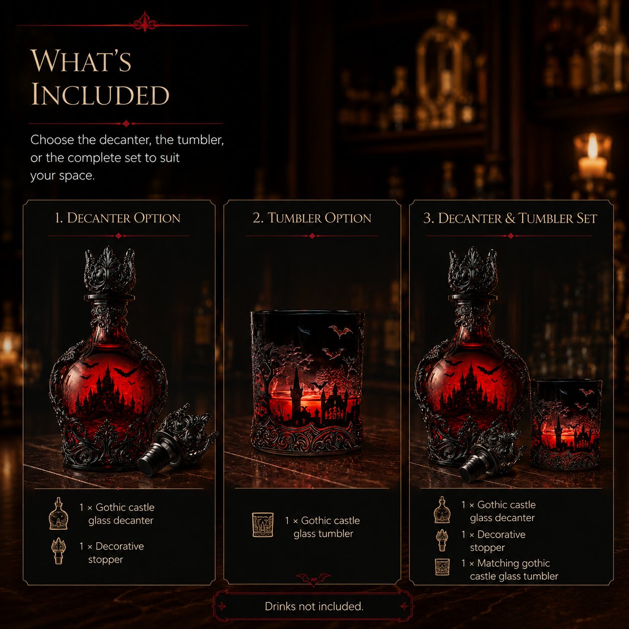 🦇🍺Gothic Vampire Castle Whisky Decanter & Tumbler(📦Buy 2 Free Shipping)