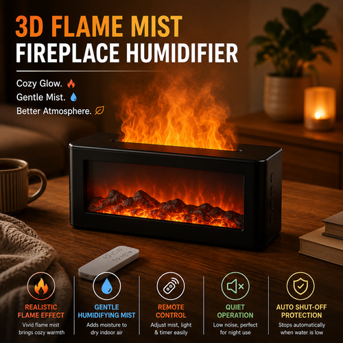 🔥Dance with Flames. Sleep in Serenity— Fireplace Flame Humidifier 🌙