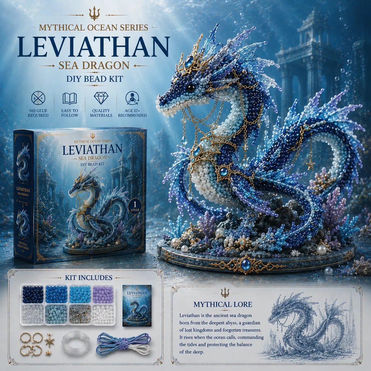 🌊Mythical Ocean DIY Bead Kit | 3D Sea Creature Craft Set – 12 Designs, Beginner Friendly