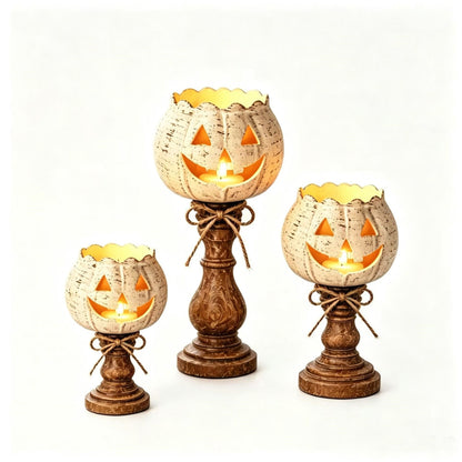 🎉Rustic White Pumpkin Tealight Candle Holder Set of 3