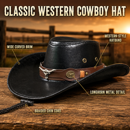 ⏳Time-Limited Special⏰Vintage Wide Brim Cowboy Hat with Adjustable Strap