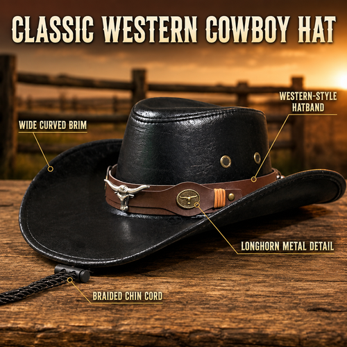 ⏳Time-Limited Special⏰Vintage Wide Brim Cowboy Hat with Adjustable Strap