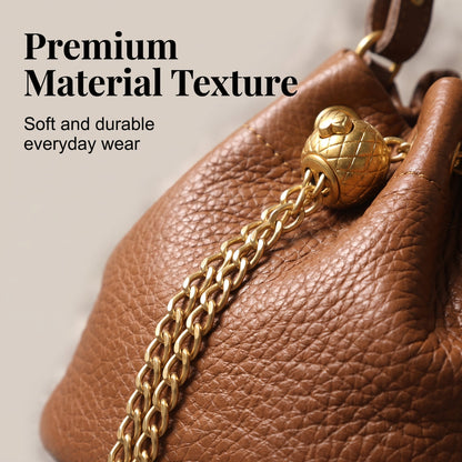 🍂Genuine Leather Bucket Bag 👜 Shoulder Bag with Chain Strap for Women