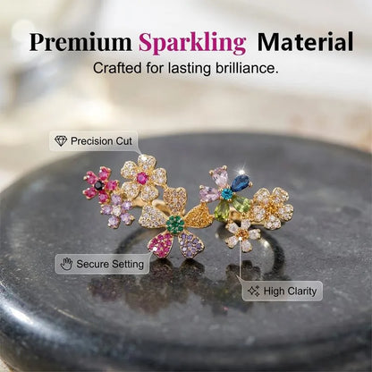 🌸 LIMITED-TIME ! ✨ Vibrant Floral Crawler Earrings – Multicolor Rhinestone, Lightweight, Hypoallergenic 💎