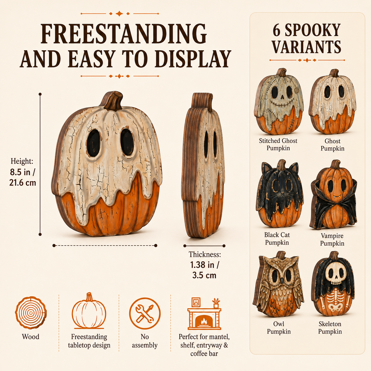 🎃 49% OFF Today | Vintage Wooden Pumpkin Tabletop Decor 🍂 Rustic Halloween Home Decoration