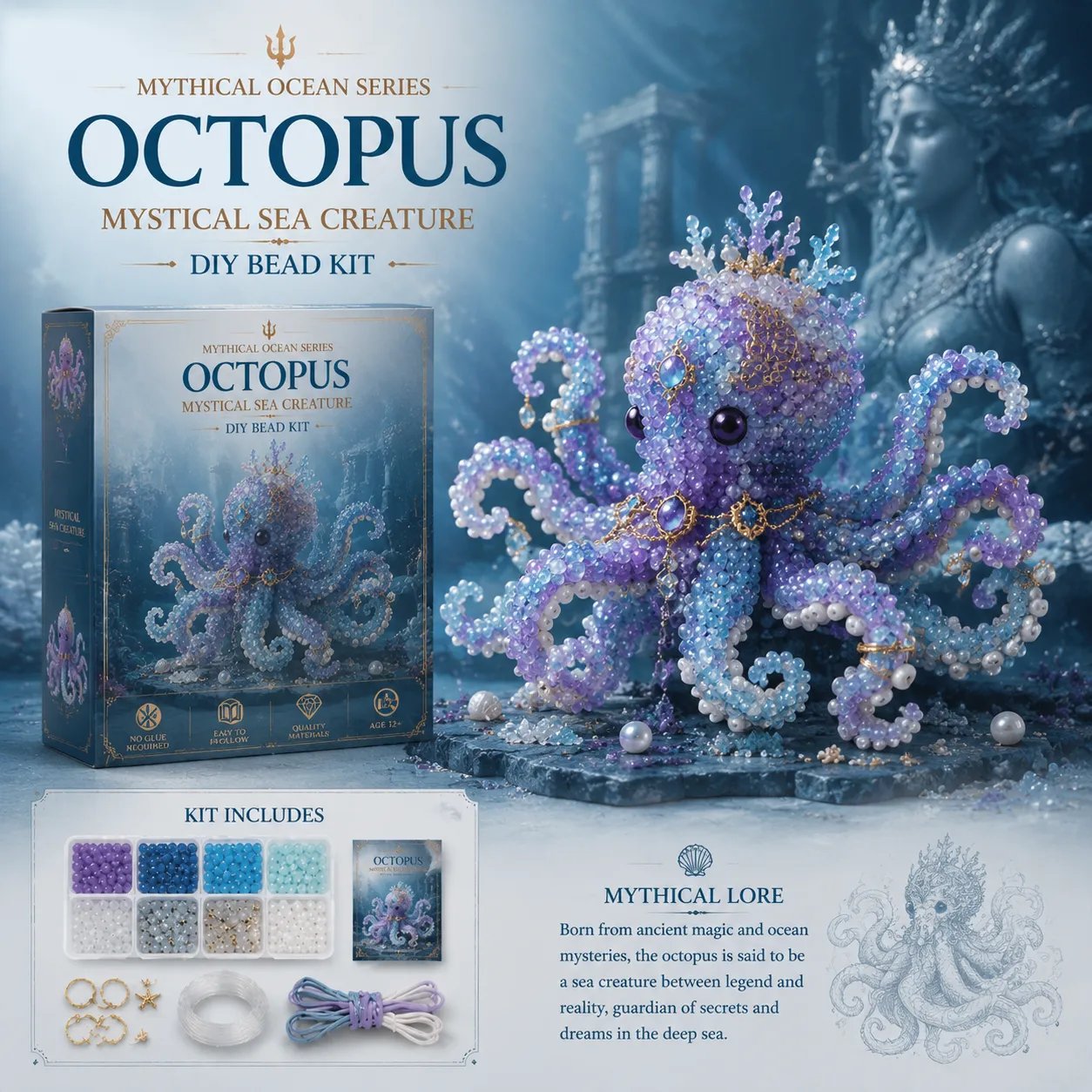 🌊Mythical Ocean DIY Bead Kit | 3D Sea Creature Craft Set – 12 Designs, Beginner Friendly