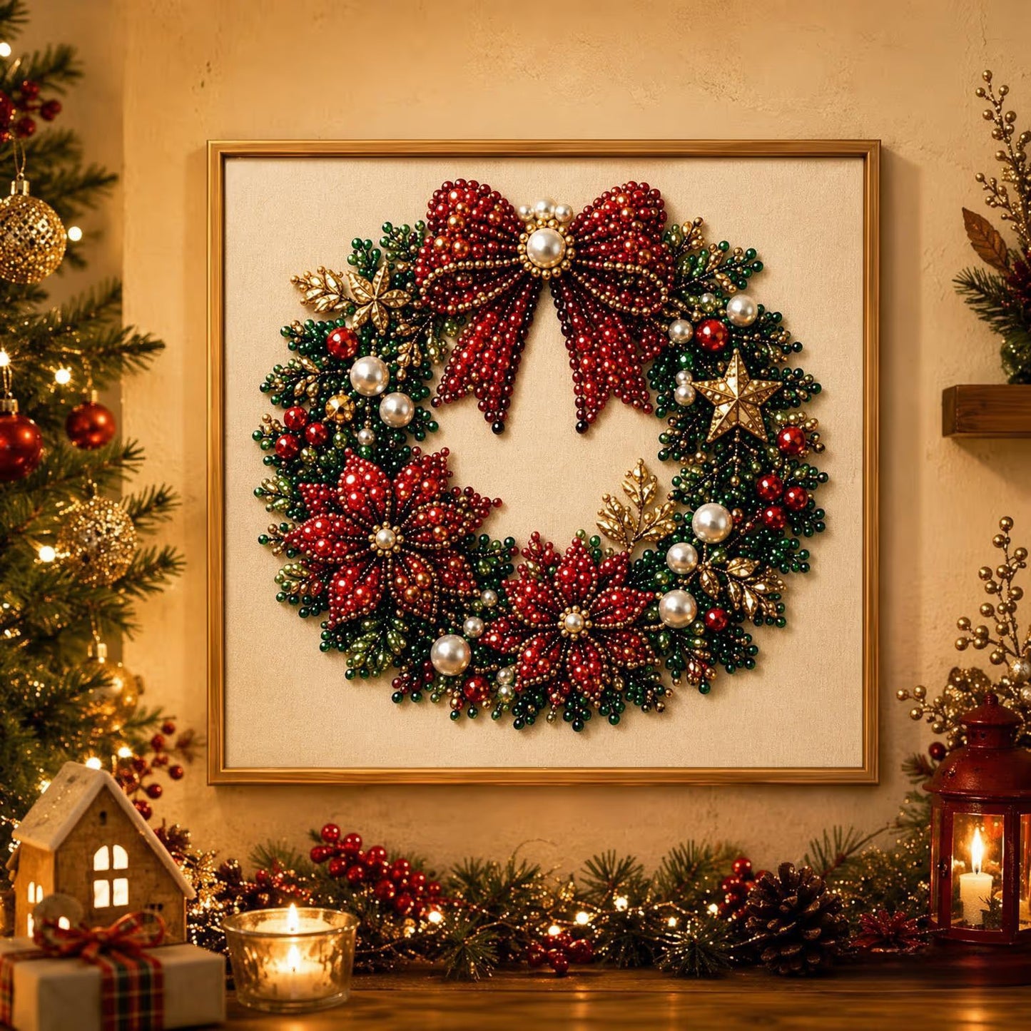🎄 Premium 3D Pearl Christmas Diamond Painting Art Kit | Luxury Flocked Canvas with Scratch-Resistant Non-Fading Pearl Beads DIY Holiday Decor 🎅⛄️❄️